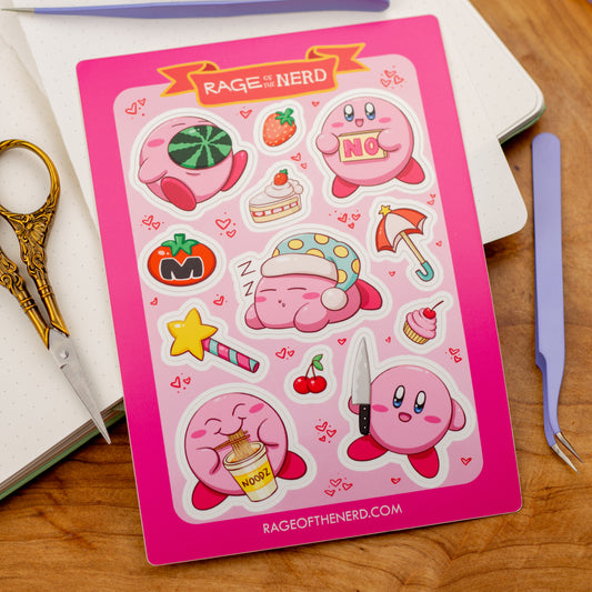 Retro Game Pink Puff Guy Sticker Sheet